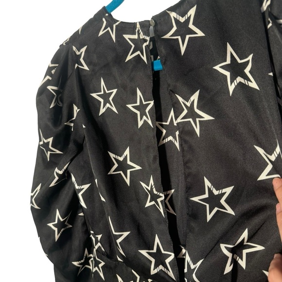 River Island Star Print Black 80's Retro Mini Dress Key hole back long sleeve - Picture 10 of 16